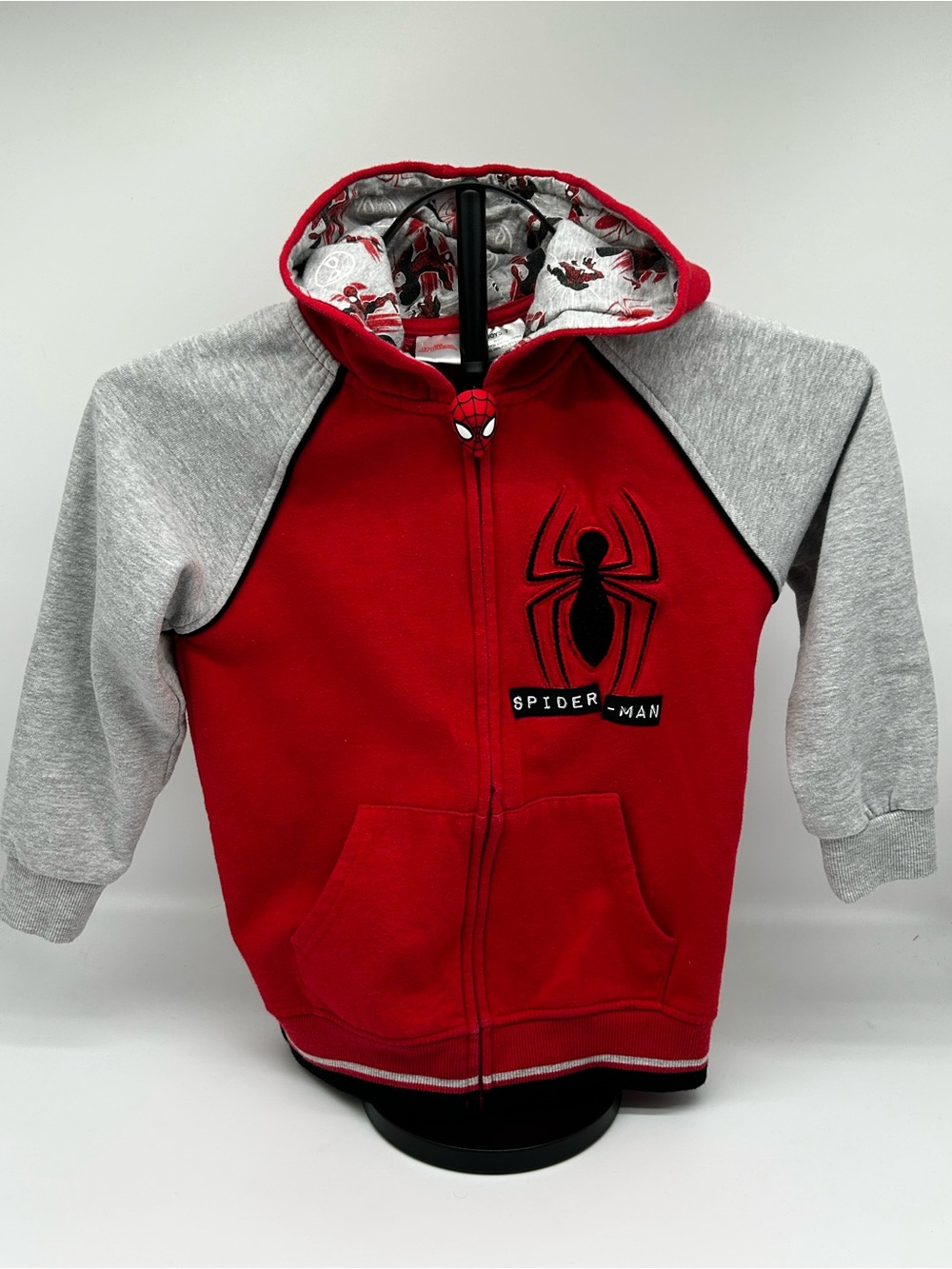 Spiderman Red & Gray Zip-Up Hoodie with Spider Emblem Size 7